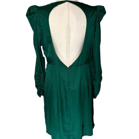 ASTR Cascade Long Sleeve Ruffle Front Mini Dress Green Satin | Size XL - Picture 8 of 11